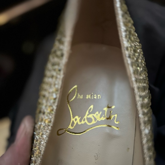 Christian Loudoutin gold crystal womens red bottom pumps. - Picture 2 of 8